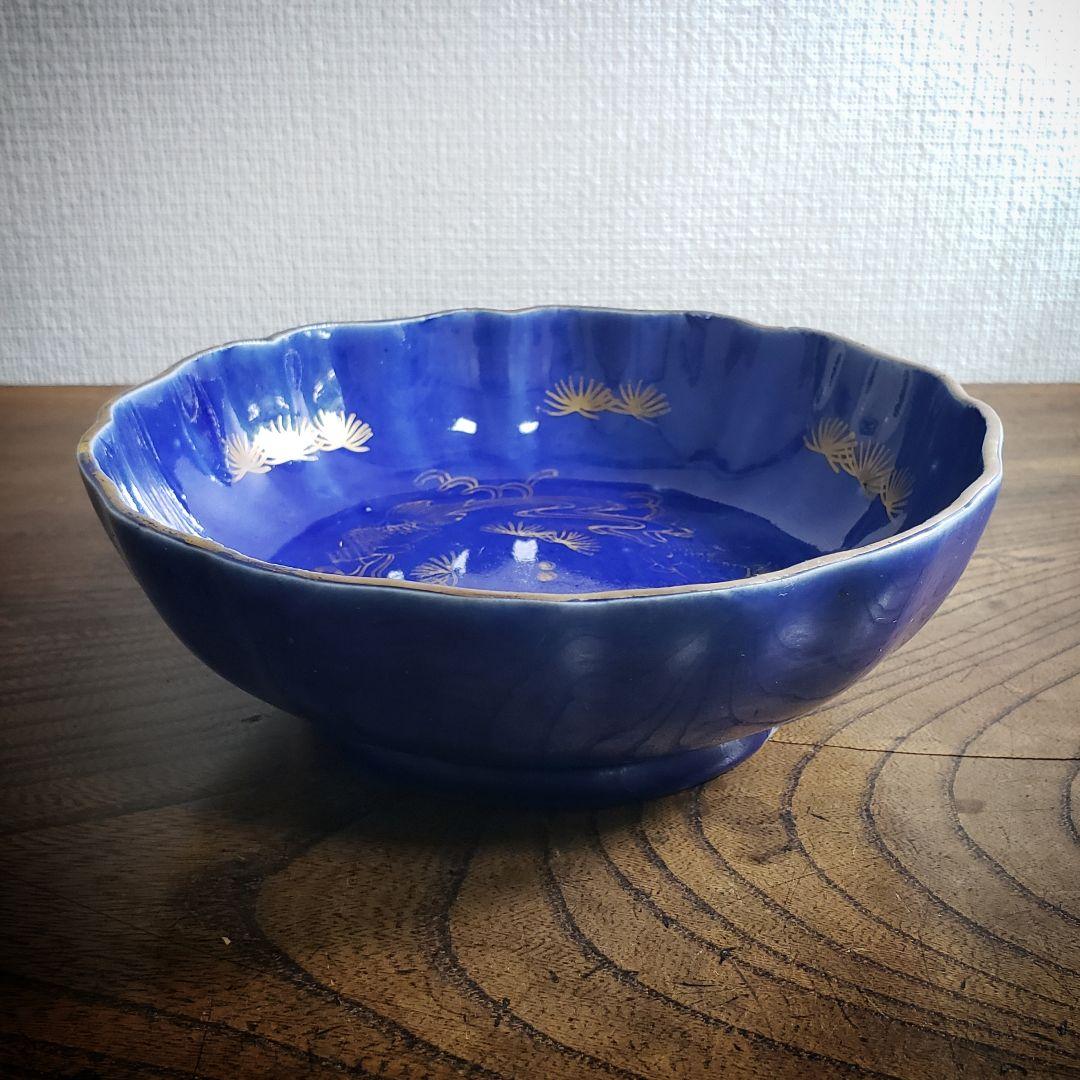 なます皿　瑠璃釉　金魚　水草　金魚藻　金彩　蛇の目　江戸　訳あり