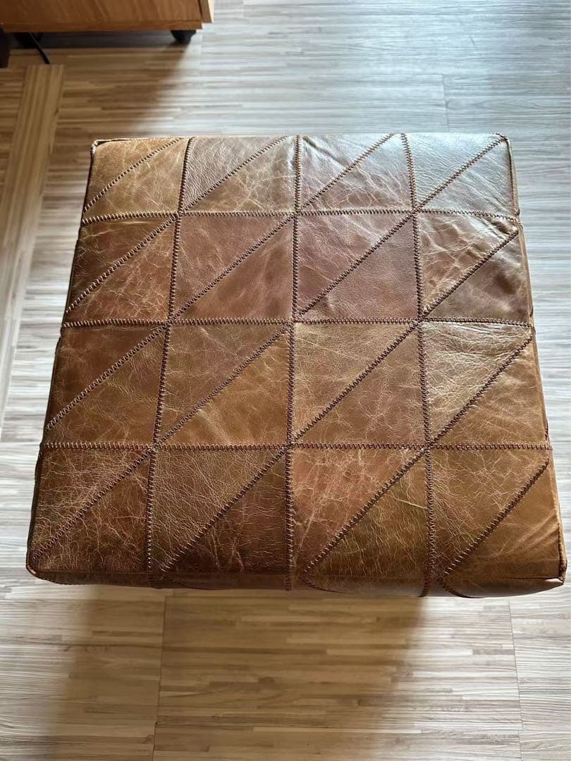 ブラウンレザー スクエアスツール ダイヤモンドパターン2個セット※バラ売りも対応