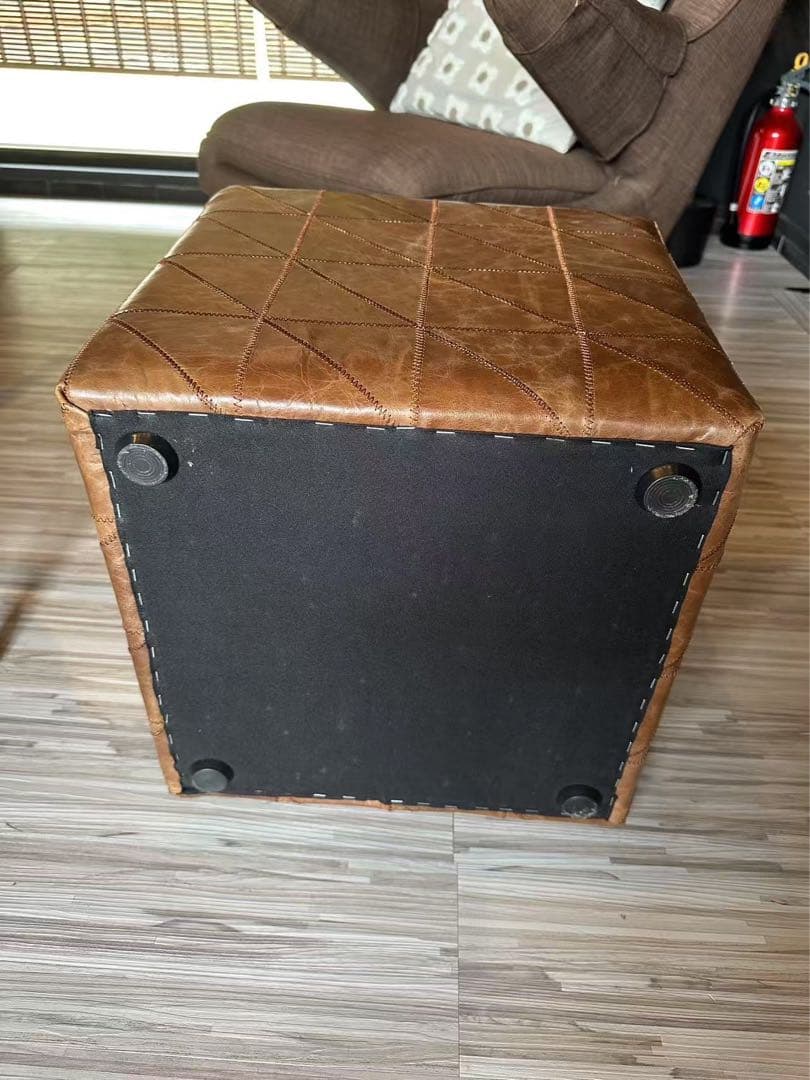 ブラウンレザー スクエアスツール ダイヤモンドパターン2個セット※バラ売りも対応