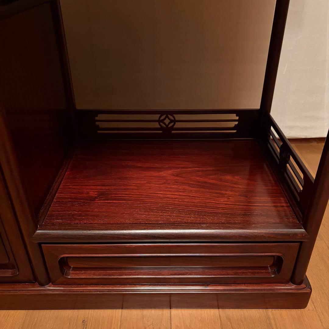 大阪唐木指物【中澤唐木】総紫檀三尺飾棚 大引共戸 漆塗生地