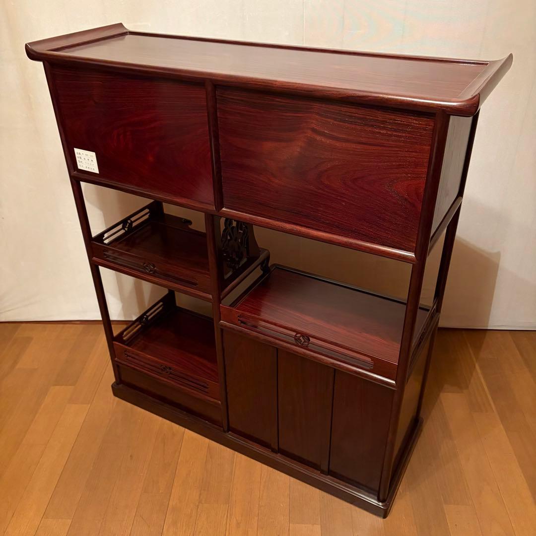 大阪唐木指物【中澤唐木】総紫檀三尺飾棚 大引共戸 漆塗生地