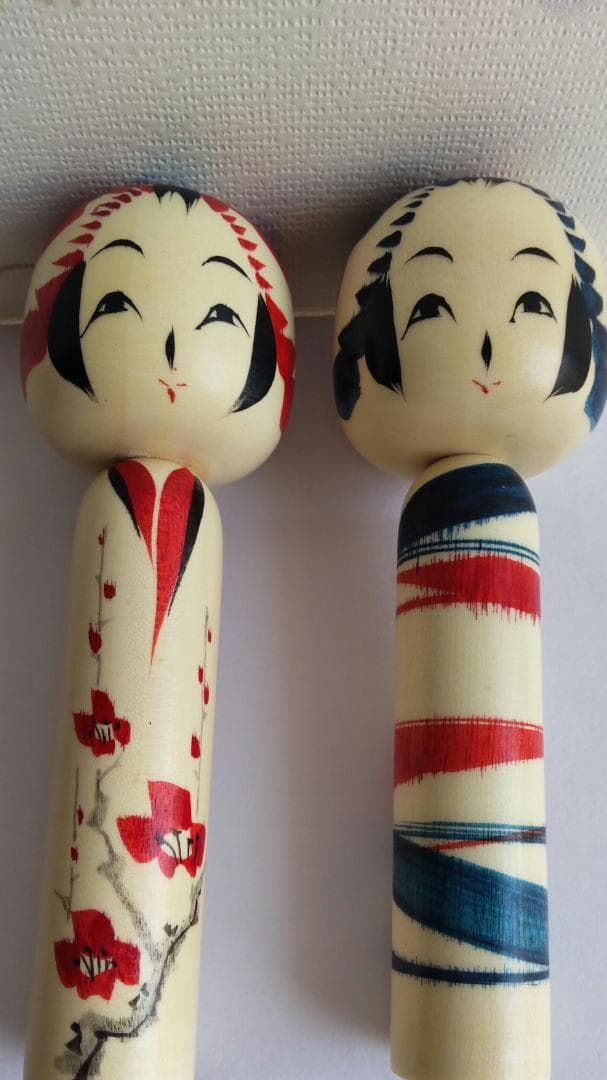 佐藤康弘インディゴこけし２体セット　高さ6.1ｃｍ 花柄 ストライプ