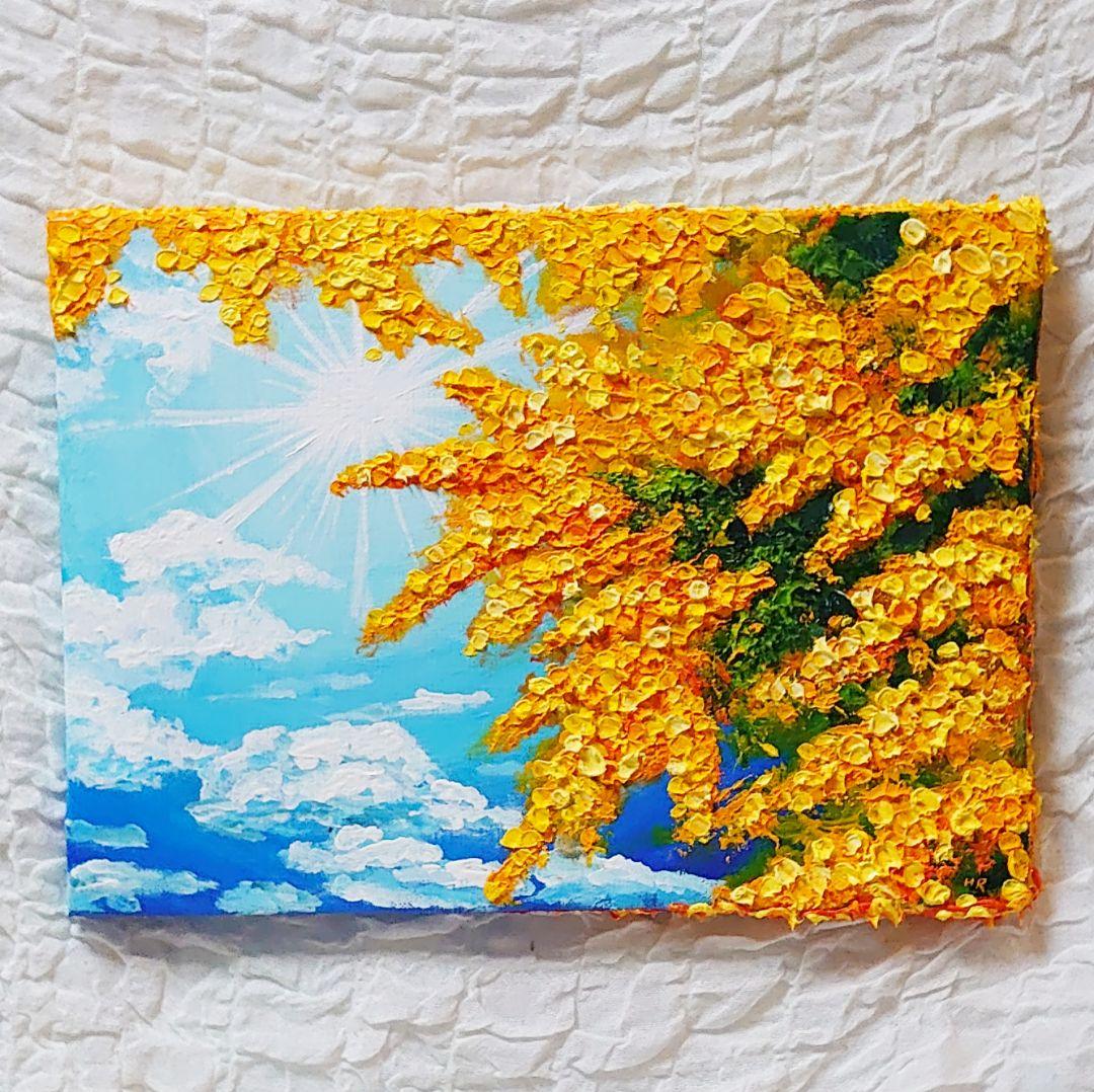 油絵 絵画 【青空に咲くミモザ】