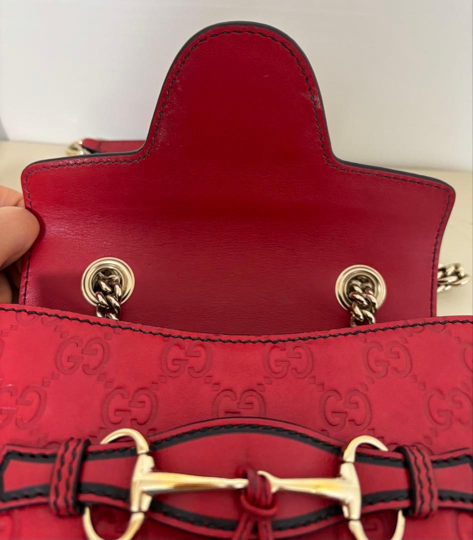 GUCCIグッチエミリー マイクロシマ GGシマ チェーンショルダーバッグレッド