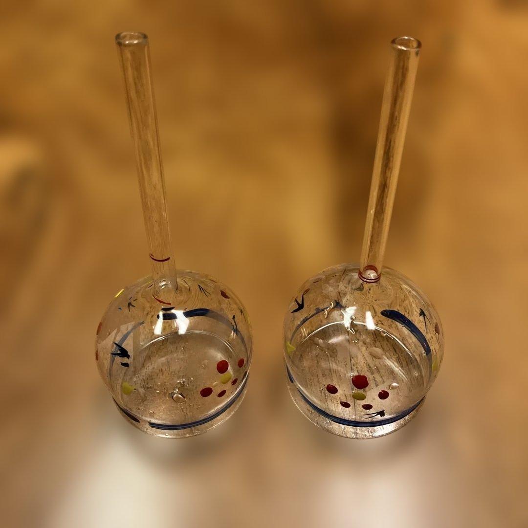 博多民芸　ちゃんぽん　小川勝男作　2個セット　ガラス製ビードロ　ぽっぺん　花