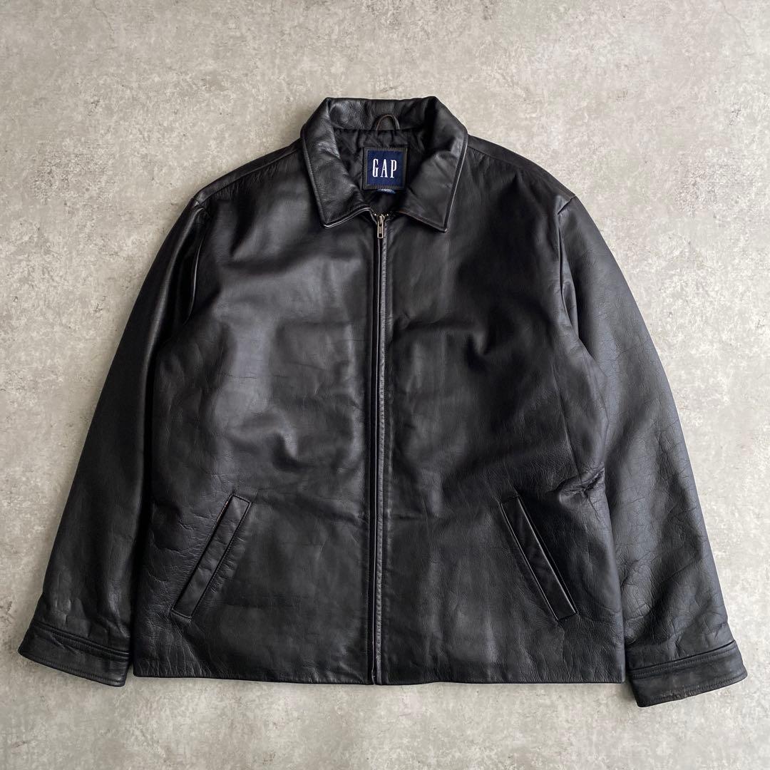 革質 極上 90s 00s GAP 茶芯 レザー ジャケット XL 黒 ブラック