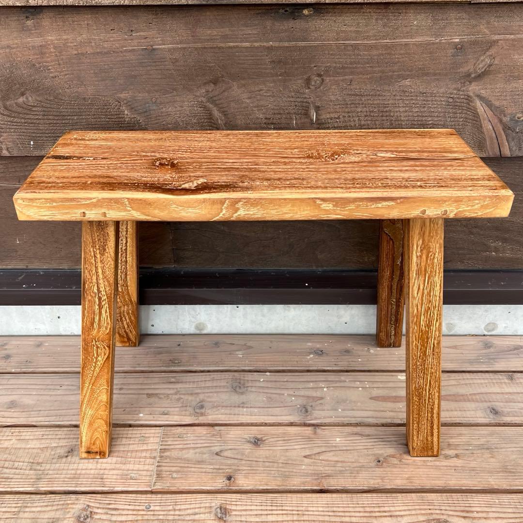 オールドチーク材 一枚板ベンチ61cm チーク無垢材 アンティーク調 スツール