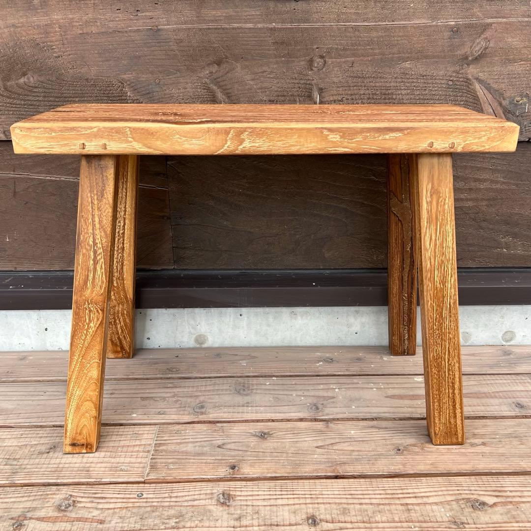 オールドチーク材 一枚板ベンチ61cm チーク無垢材 アンティーク調 スツール