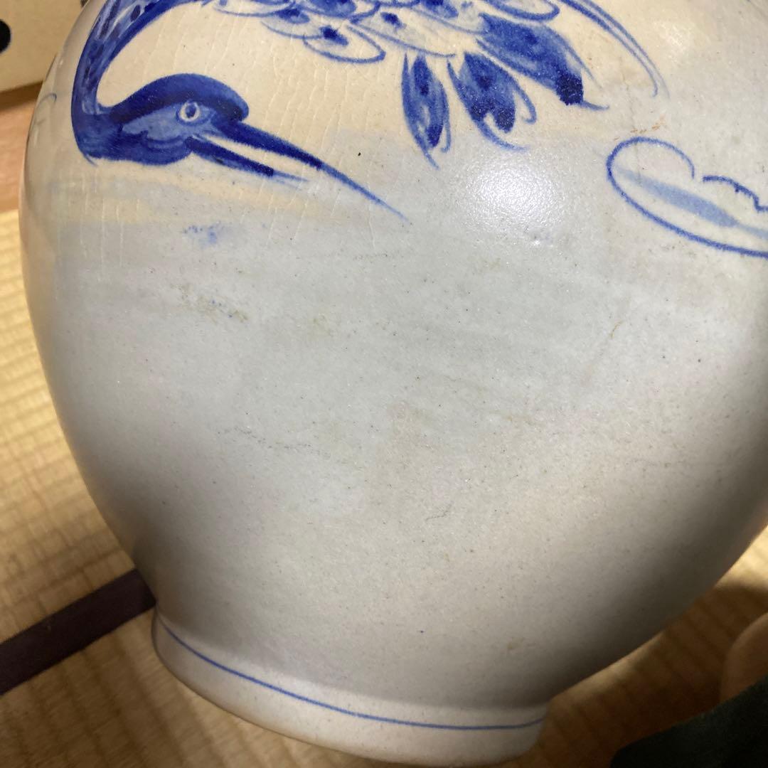 鶴雲文李朝ちょうちん壺34cm