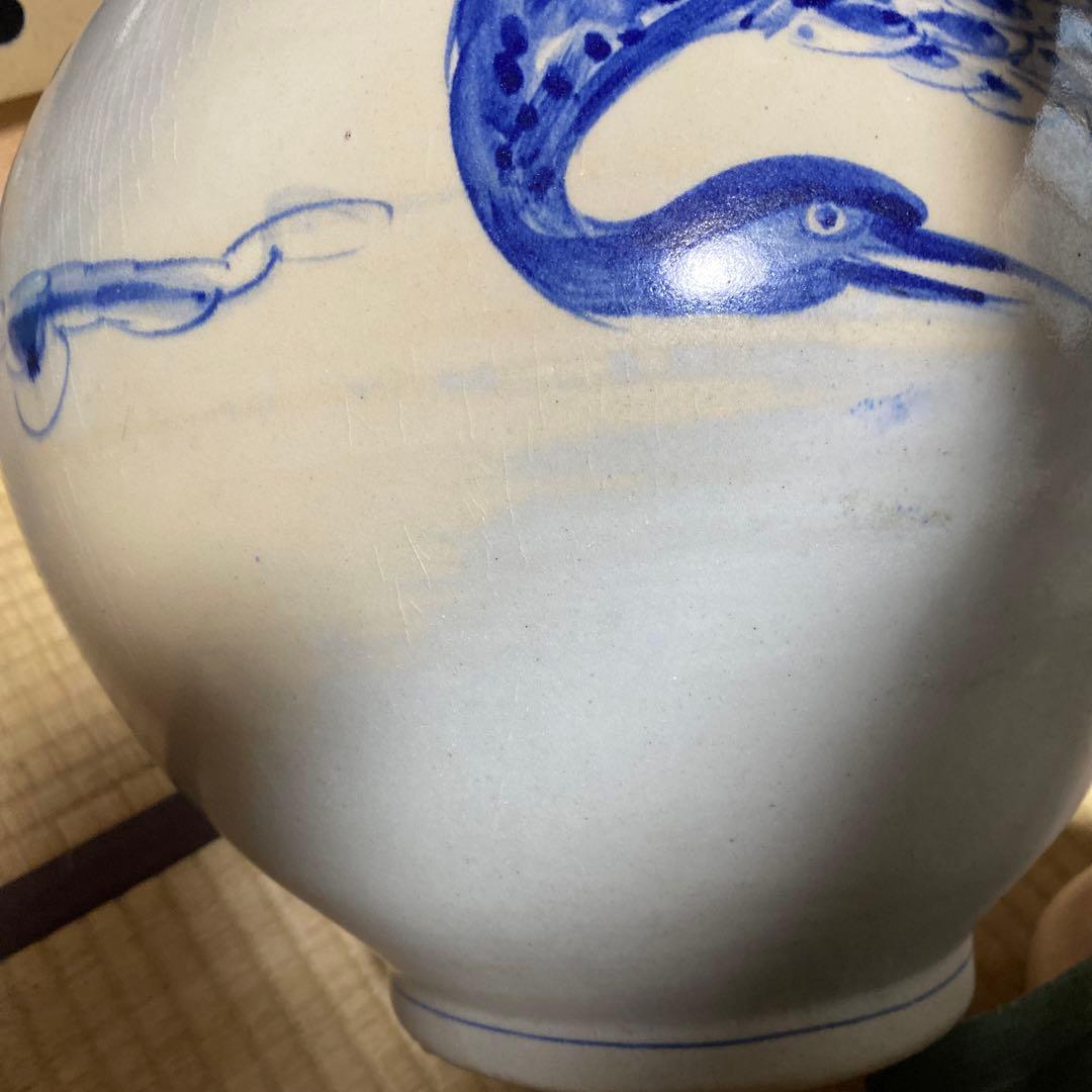 鶴雲文李朝ちょうちん壺34cm