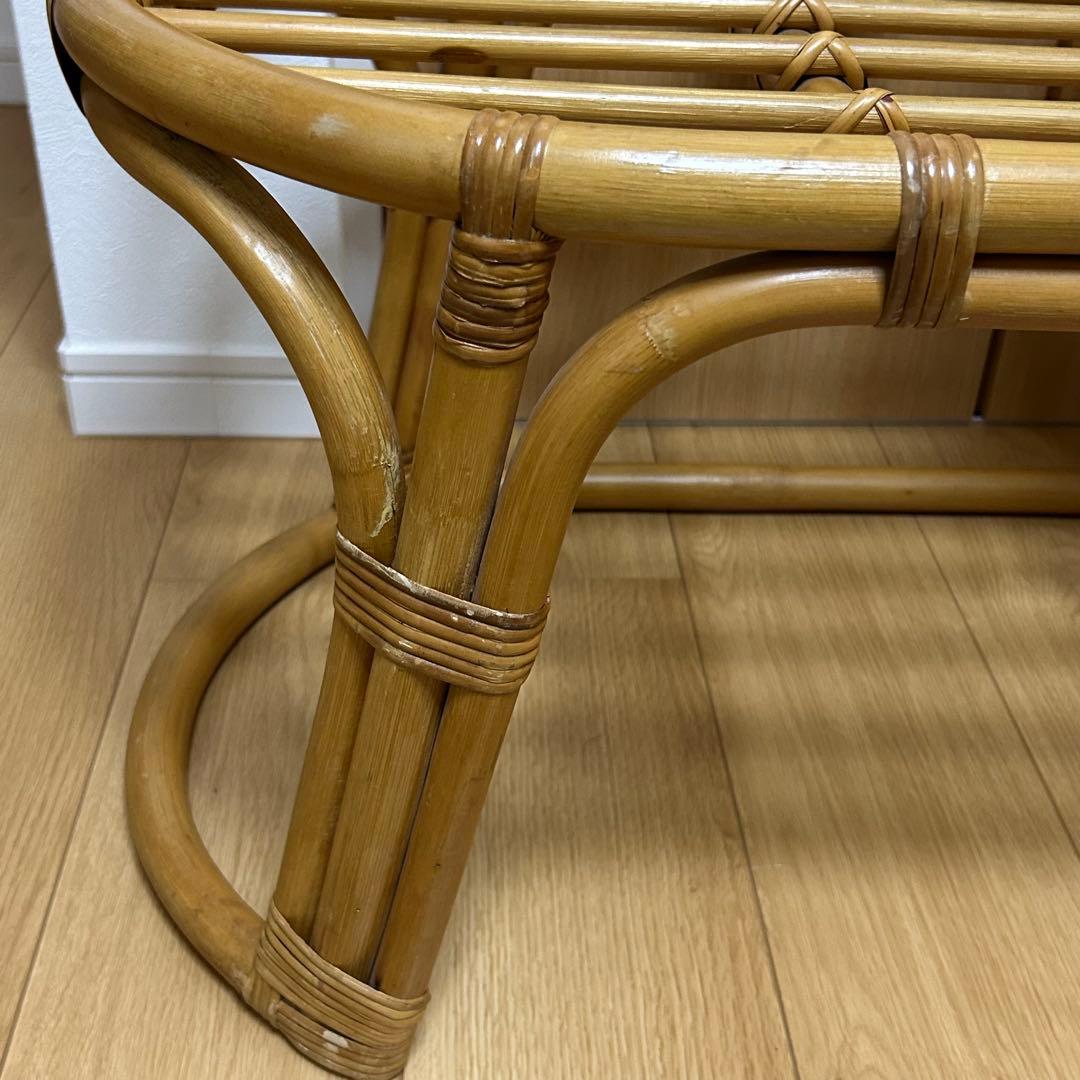 ラタン 椅子　サイドテーブル付き テレフォンベンチ 籐