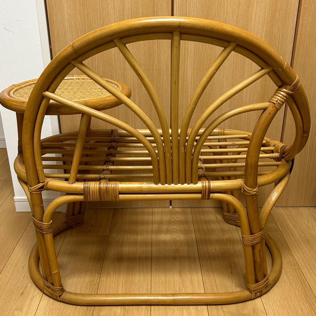 ラタン 椅子　サイドテーブル付き テレフォンベンチ 籐