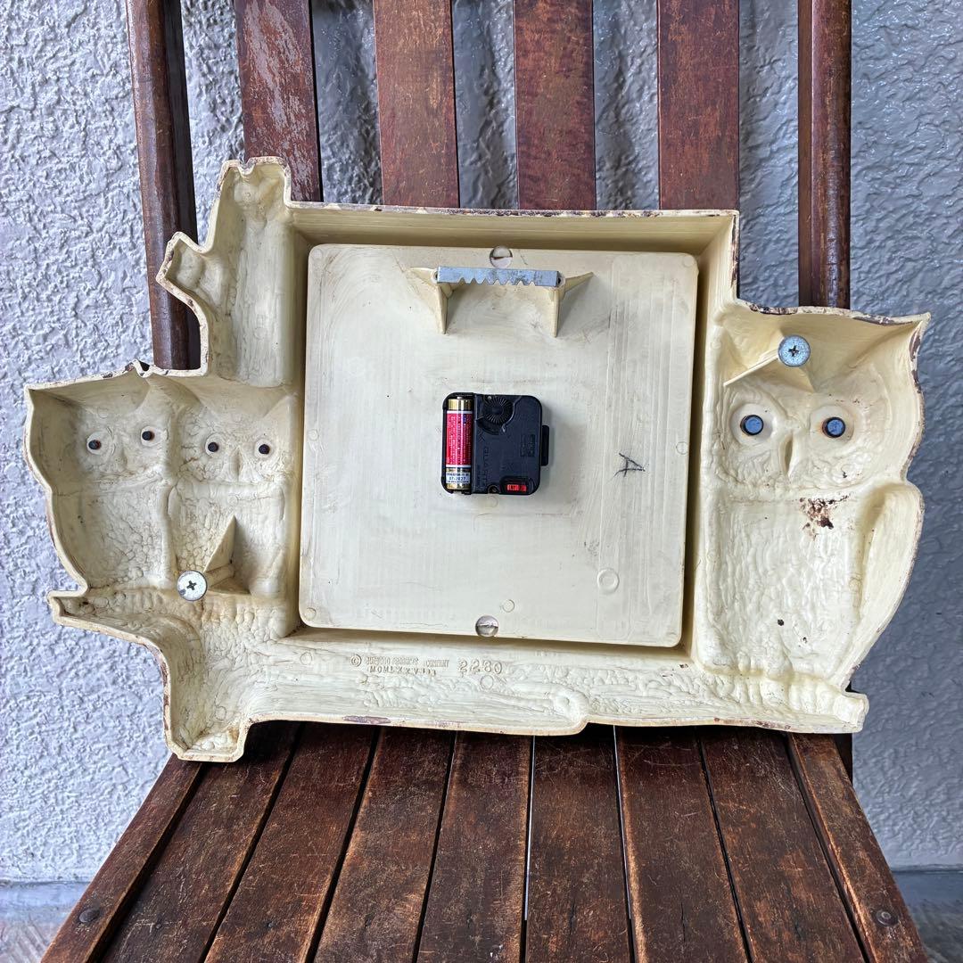 レアBIG！60s〜70s フクロウ親子の壁掛け時計　梟アメリカアンティーク雑貨
