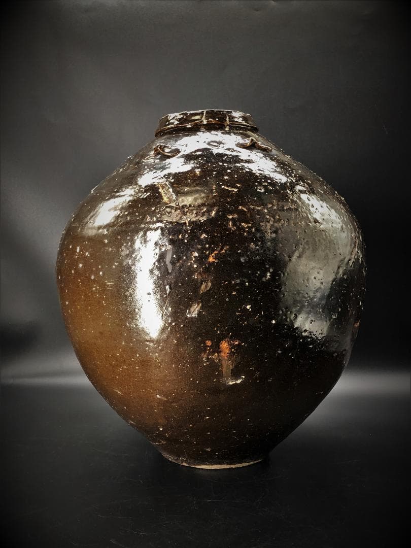 【褐釉四耳壺（呂宋壺）】　フィリピン渡来　ルソン壺　呂宋助左衛門