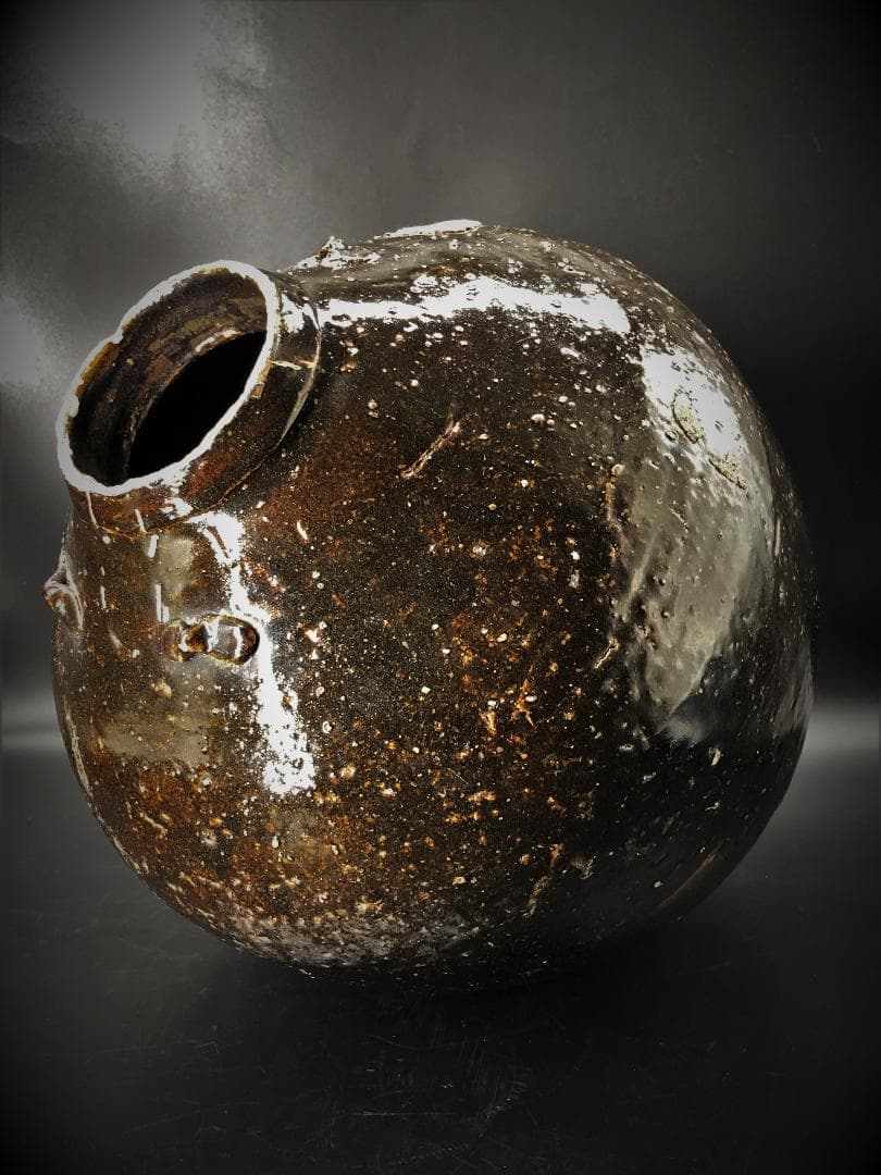 【褐釉四耳壺（呂宋壺）】　フィリピン渡来　ルソン壺　呂宋助左衛門