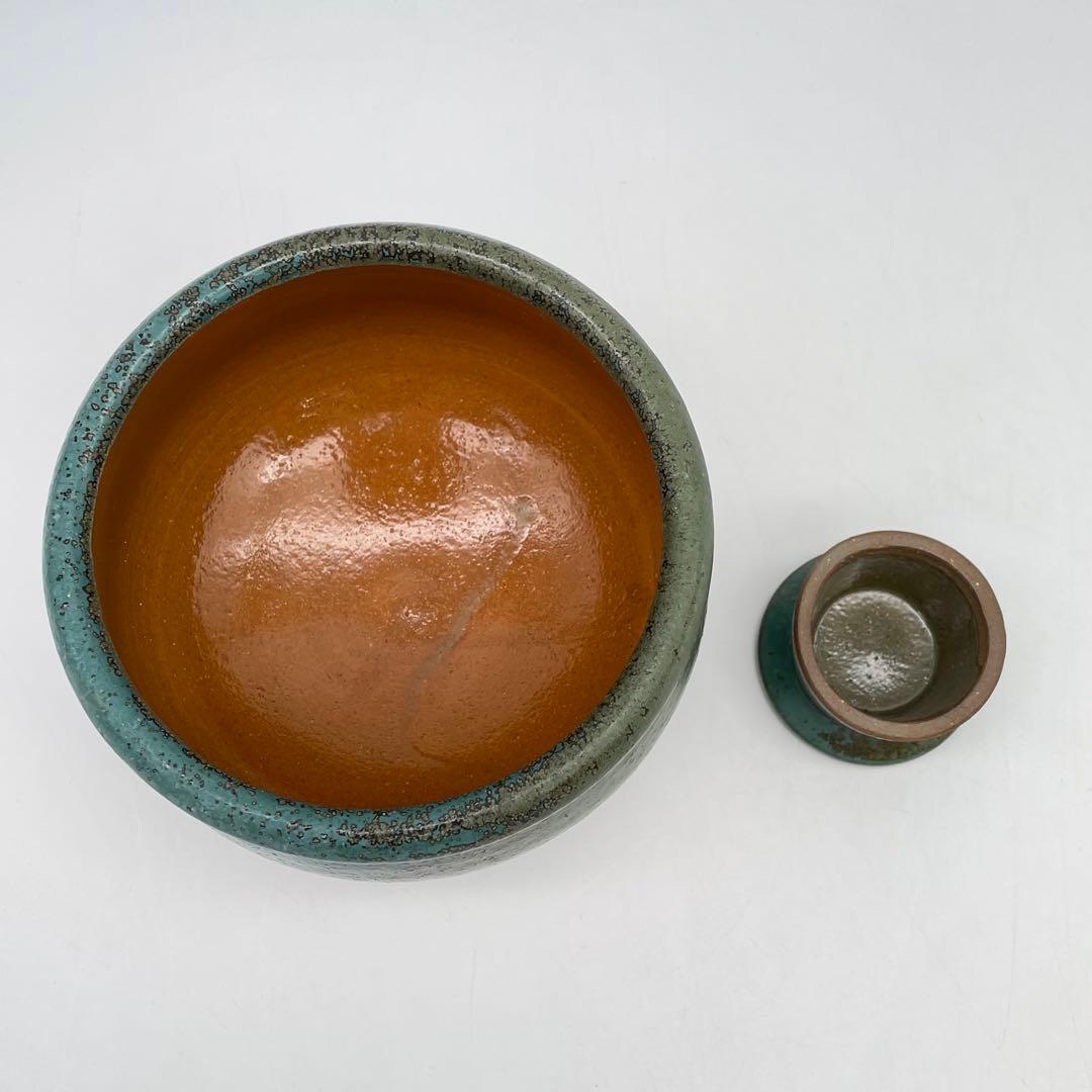 鳥取民藝　牛ノ戸焼　緑釉　建水　こぼしと蓋置のセット　茶道具