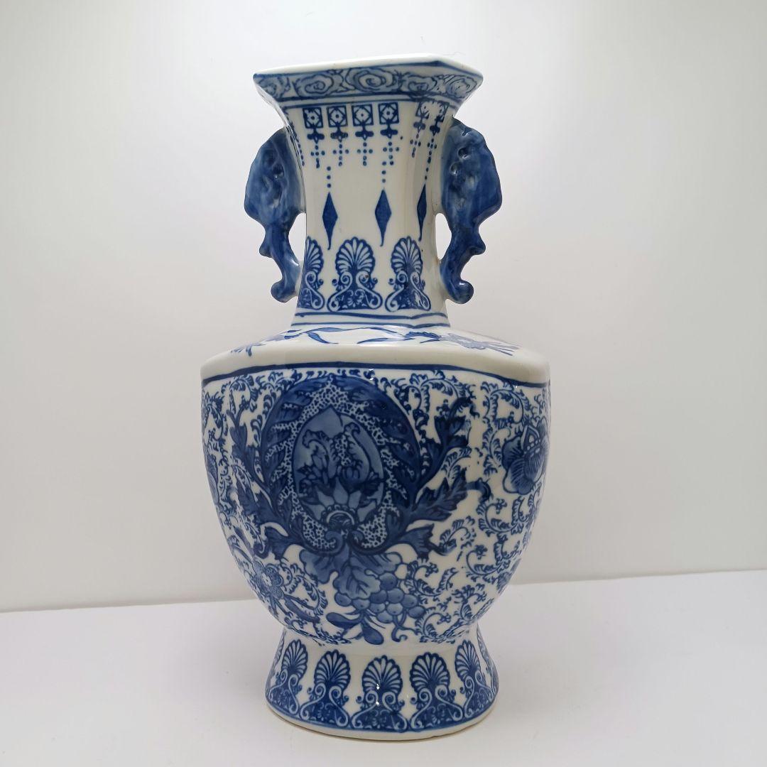 ues-120 中国 染付 双耳付花瓶 高さ30㎝