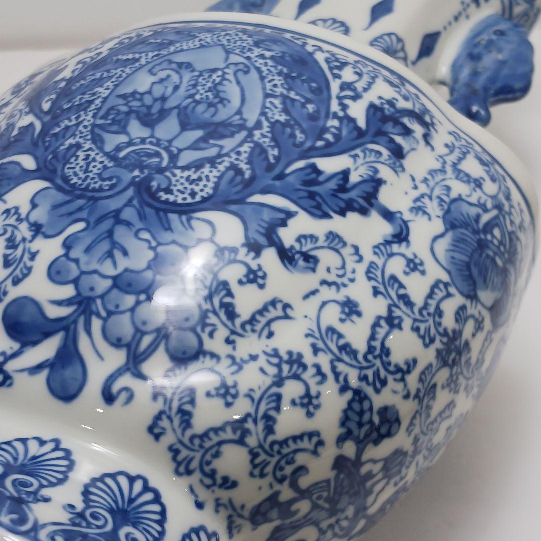 ues-120 中国 染付 双耳付花瓶 高さ30㎝