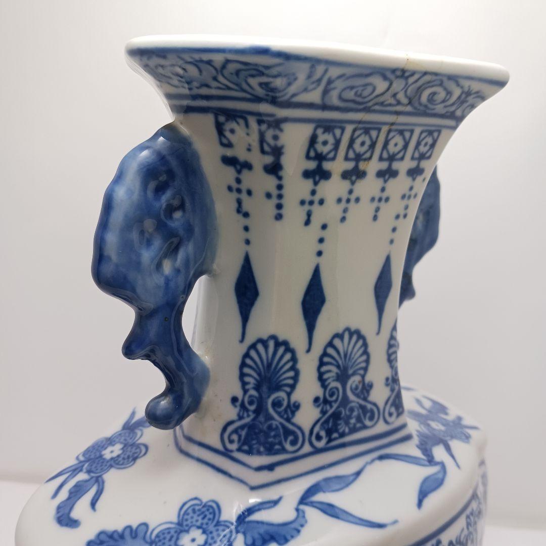 ues-120 中国 染付 双耳付花瓶 高さ30㎝