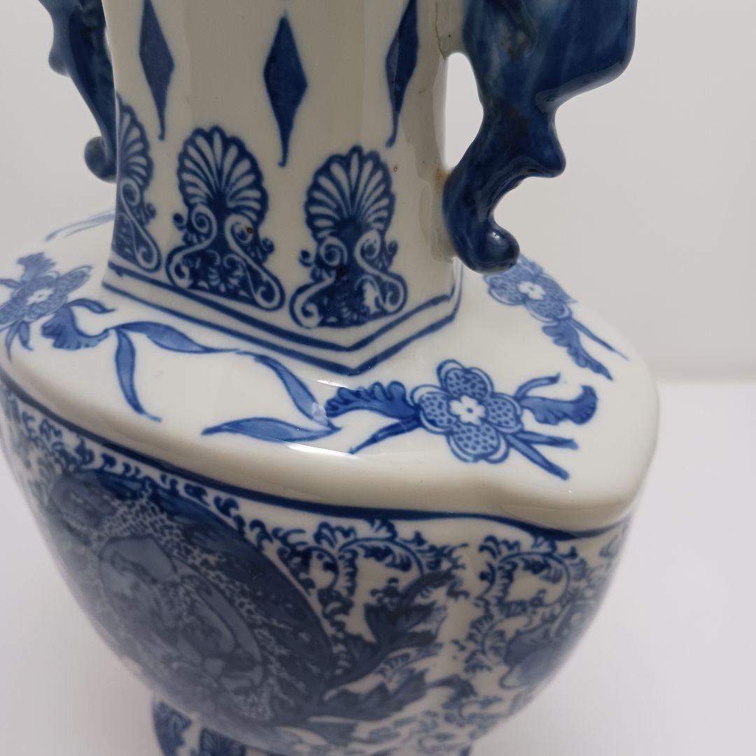 ues-120 中国 染付 双耳付花瓶 高さ30㎝