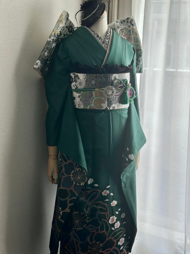 濃いグリーン　振袖フルセット緑