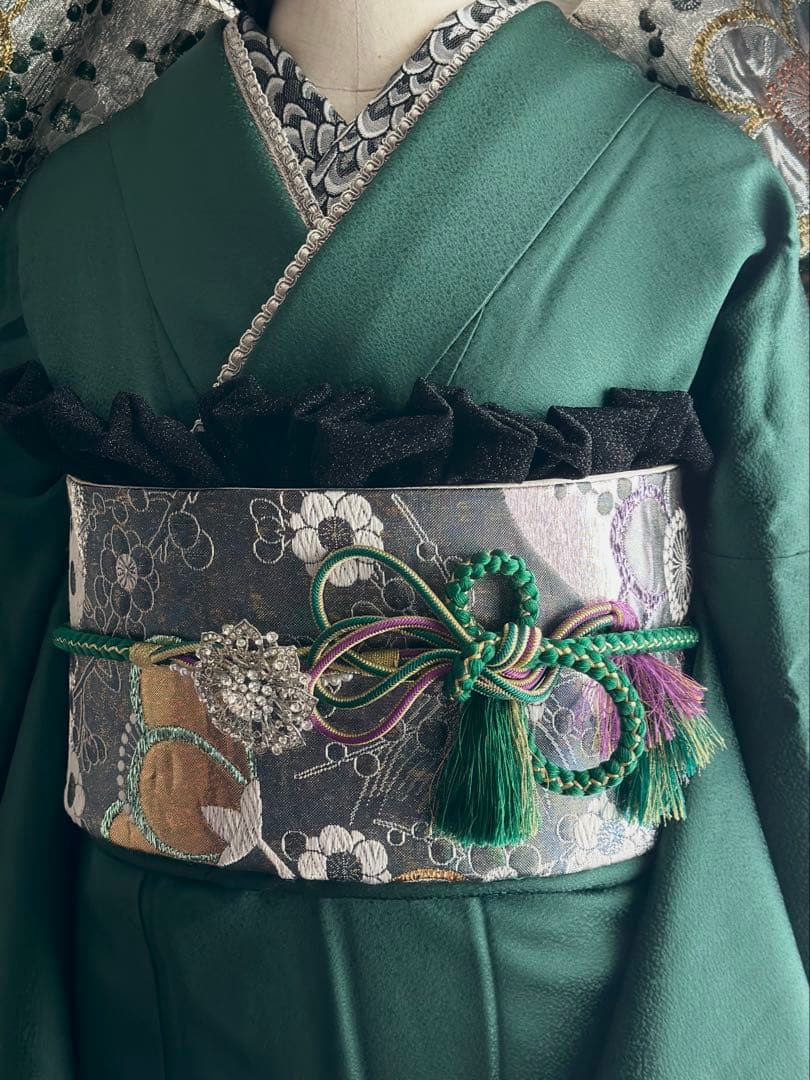 濃いグリーン　振袖フルセット緑