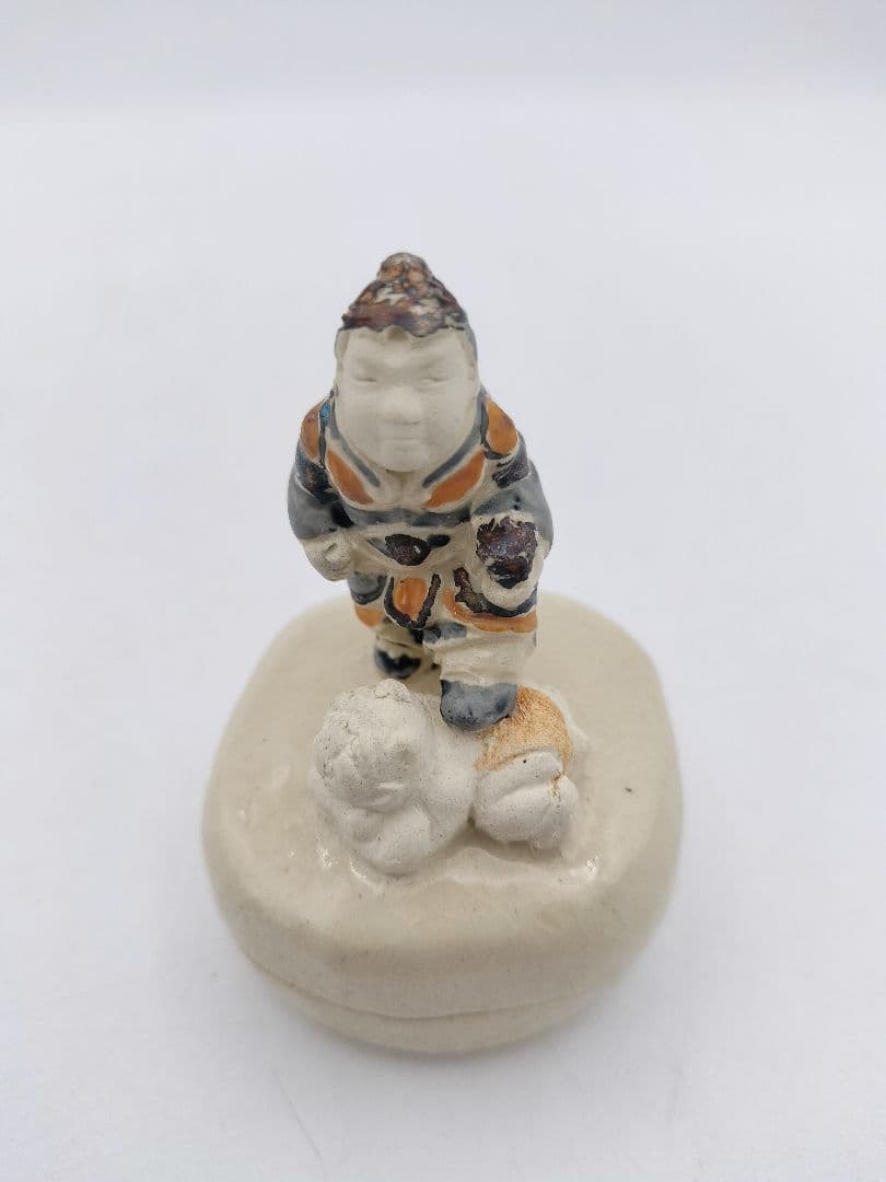 c047【新品・未使用】香合 色絵 毘沙門 益子焼三武信家 木箱 茶道具