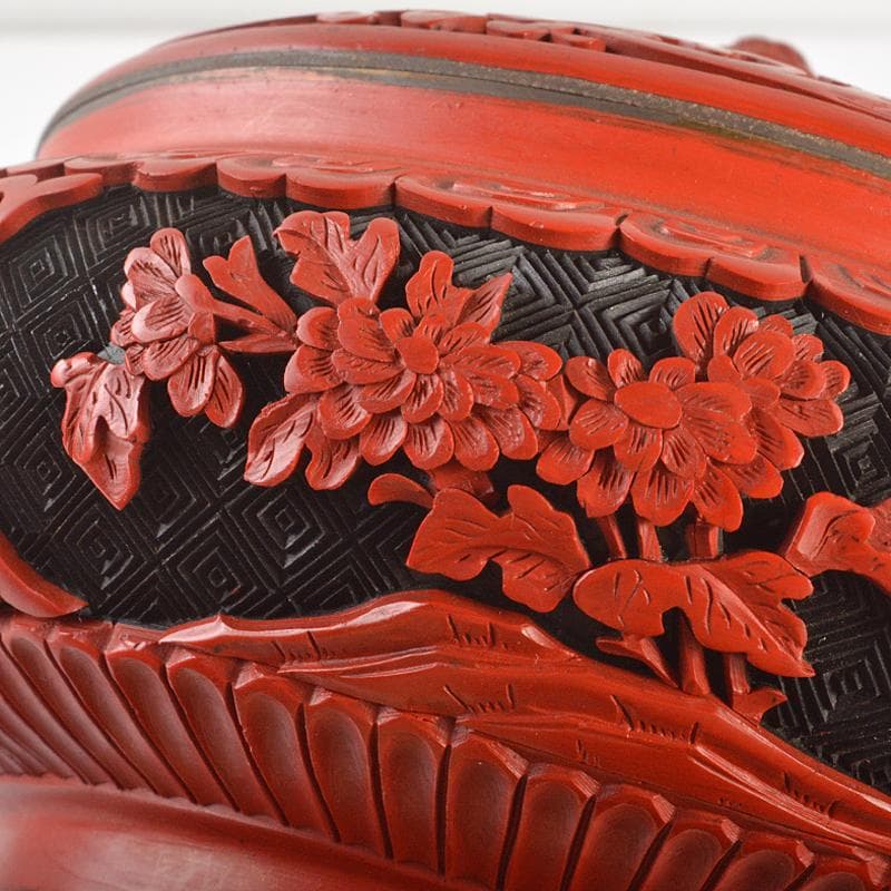 中国　剔紅　堆朱　堆黒　内七宝　花文　蓋物　M　R6751