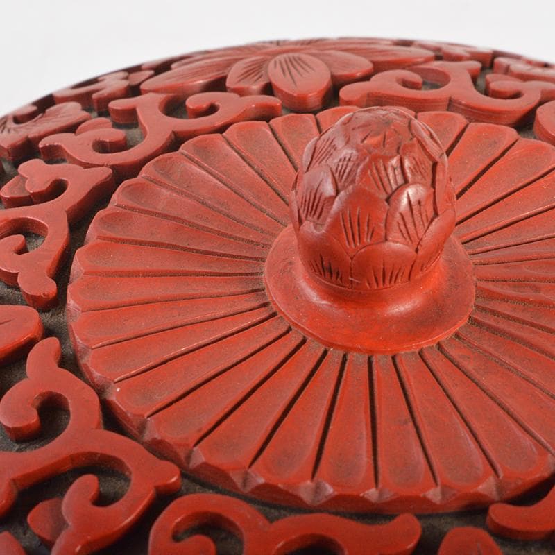 中国　剔紅　堆朱　堆黒　内七宝　花文　蓋物　M　R6751