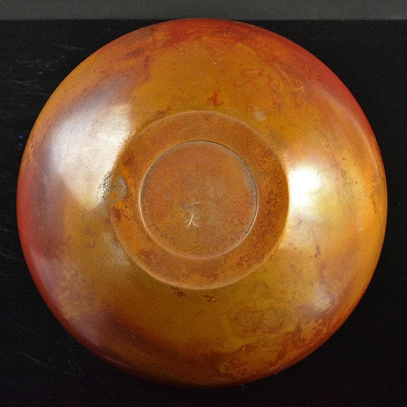 天明鋳物師　栗崎二夫作　朱銅花瓶　共箱　V　R6161B