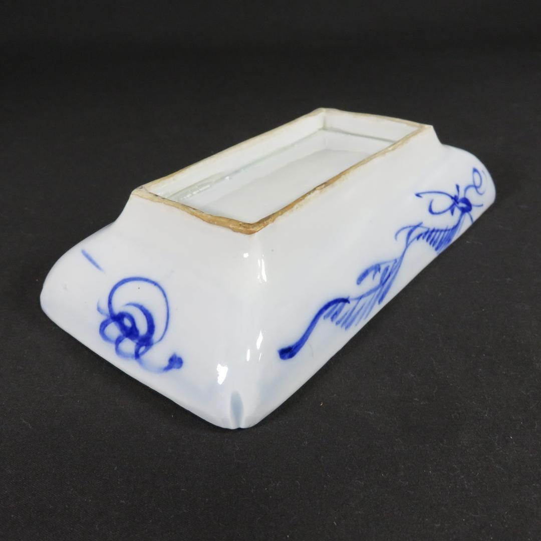 角皿 5枚 染付 古伊万里 江戸 明治 唐草 松竹梅 窯傷 歪み