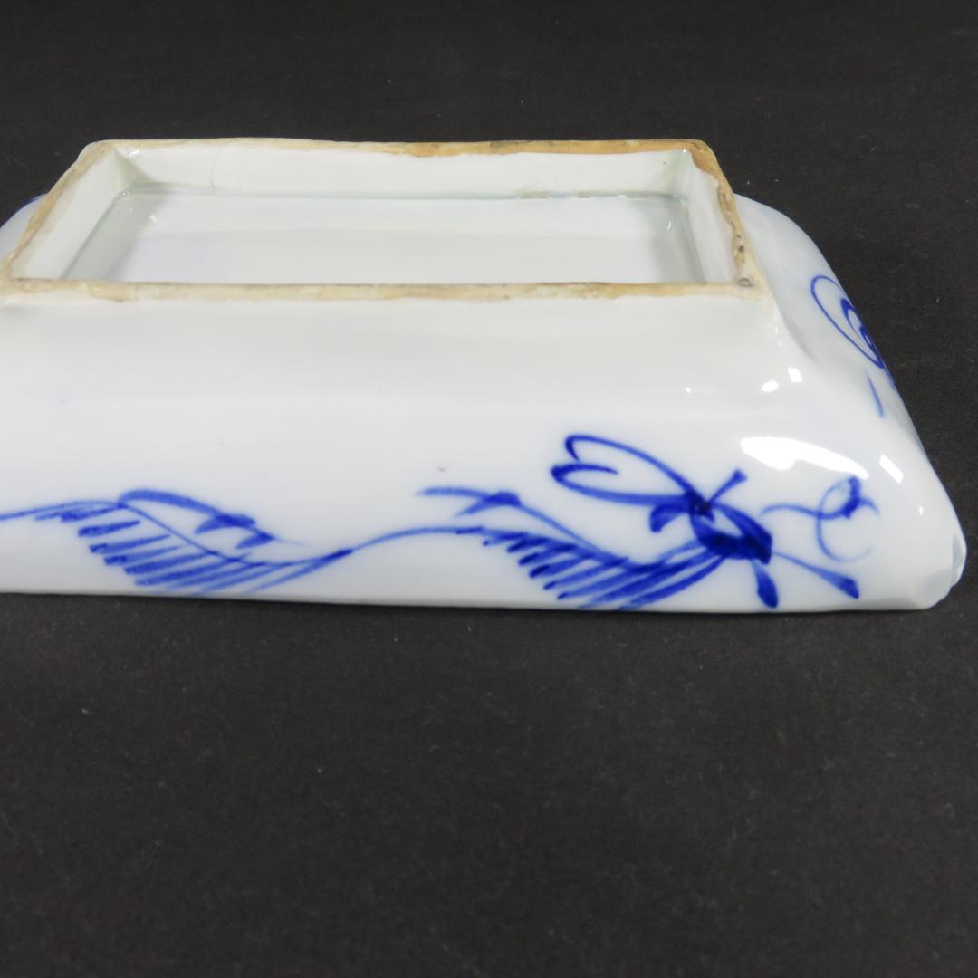 角皿 5枚 染付 古伊万里 江戸 明治 唐草 松竹梅 窯傷 歪み