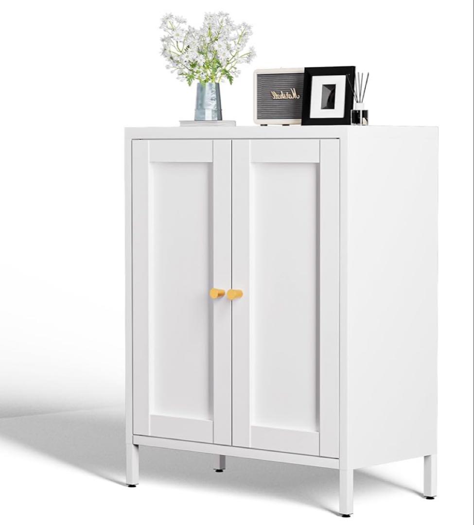 サイドボード 鋼製 キャビネット 扉付き リビング 収納 観音開き 調節可能