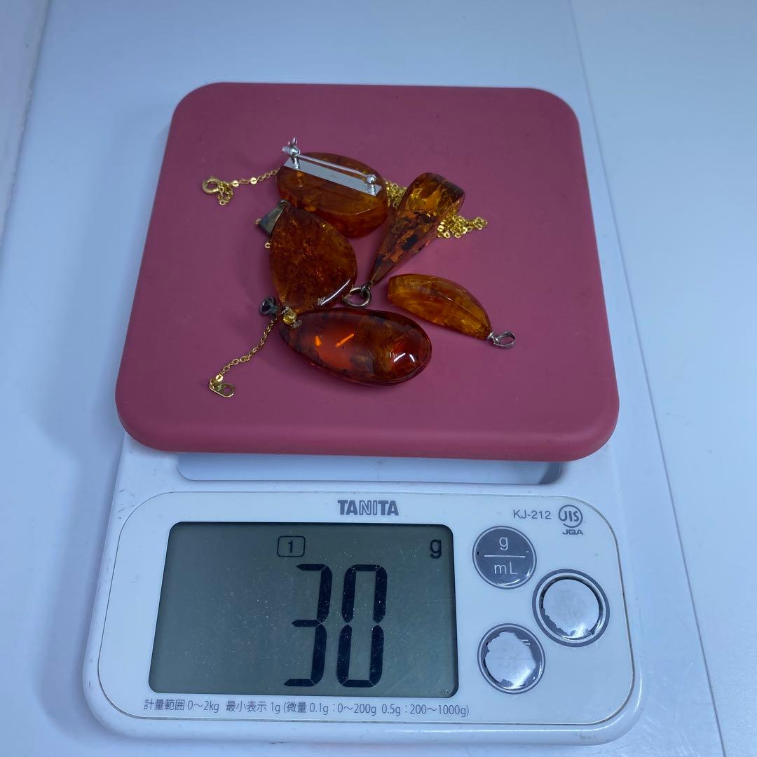 本琥珀ネックレストップ5点　30g 東Y7-0318☆1Fタトチ