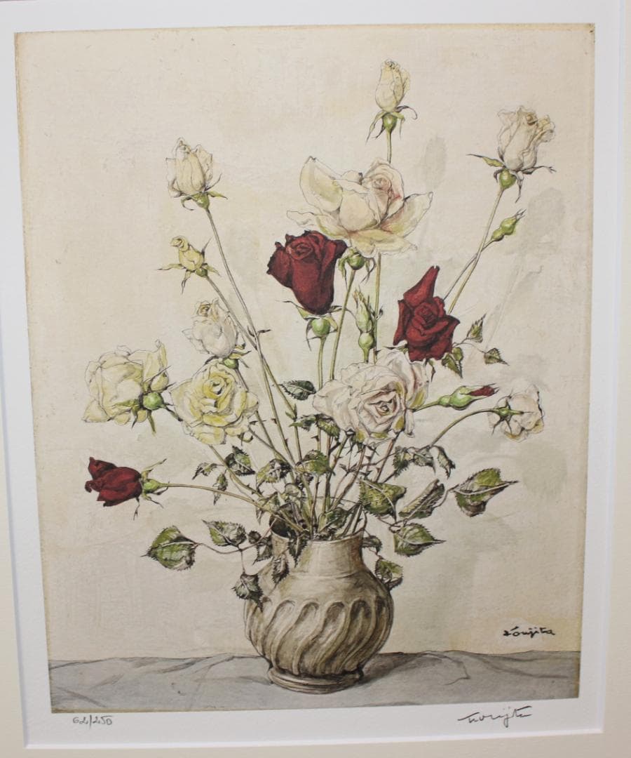 藤田嗣治 エスタンプリトグラフ「バラ」 62/250