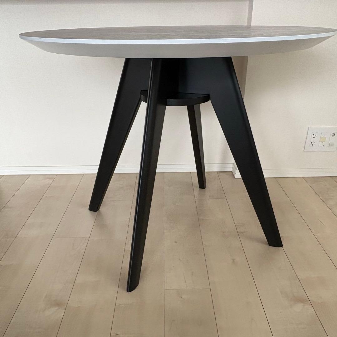 幅90cm 円形マーブル調ダイニングテーブル グレー