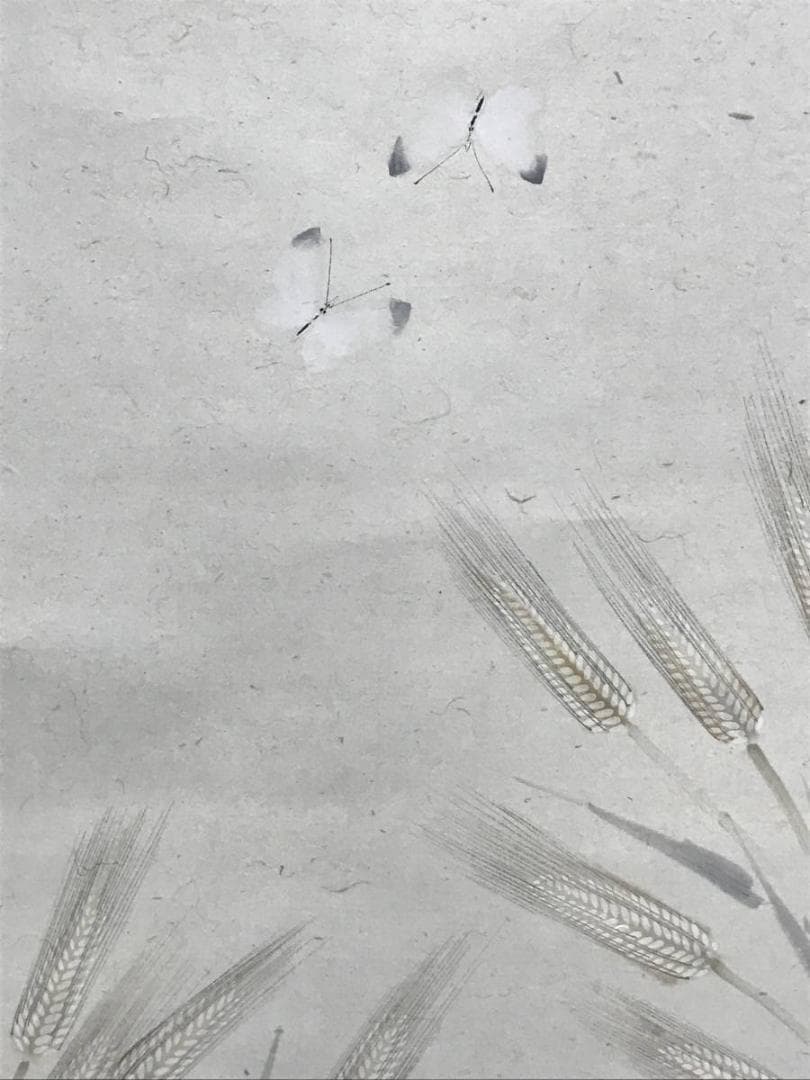 【真作】周風/麦に蝶図/掛軸/名家伝来/AB-938