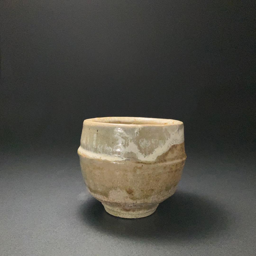 浜田庄司　灰釉縁白胴紐茶碗　人間国宝　晋作織箱　R1314ダT