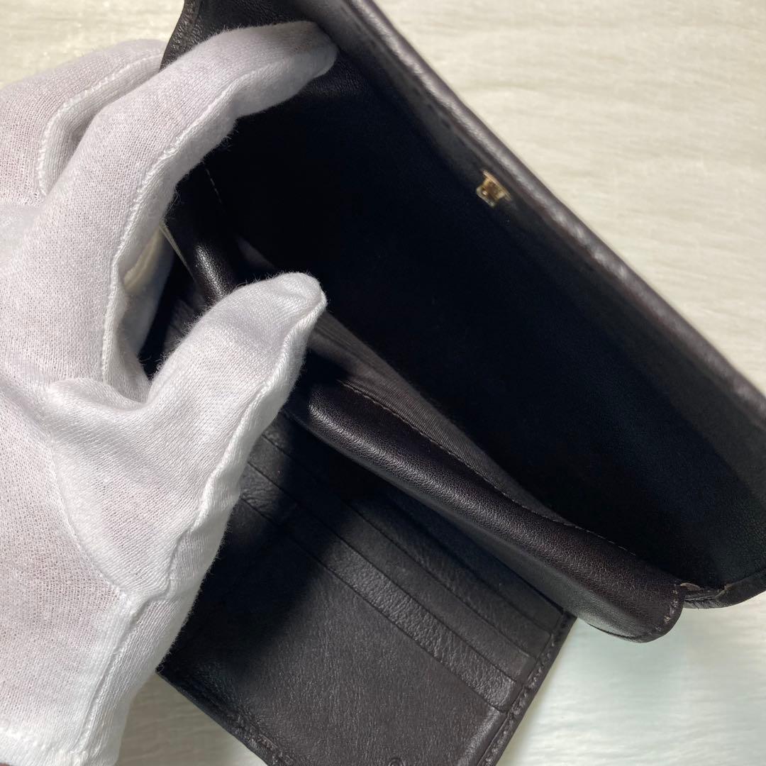 早い者勝ち　美品　GUCCI グッチ　三つ折り　財布　シマ　レザー　エンボス　茶