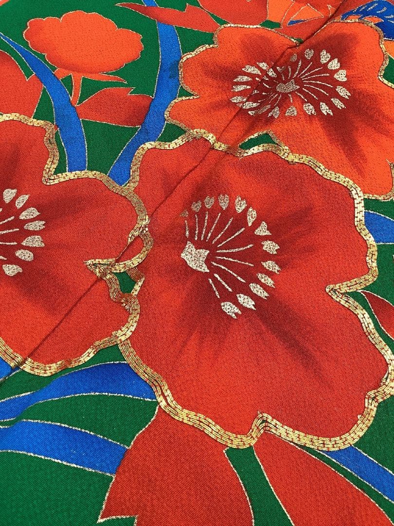 ◎mk-1236 引き振袖　お引きずり　身丈177 ちりめん　絹　8-6