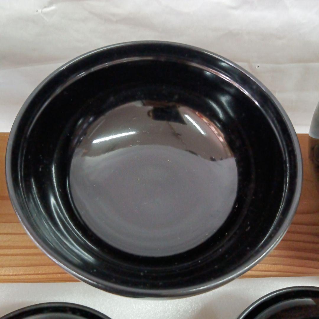 漆器 椀 5個セット 金箔 紫の花模様 蓋付き