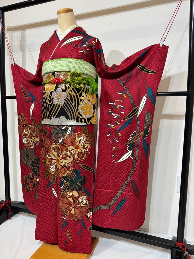 振袖フルセット　7点セット　赤　長襦袢付き　成人式　前撮り　f3