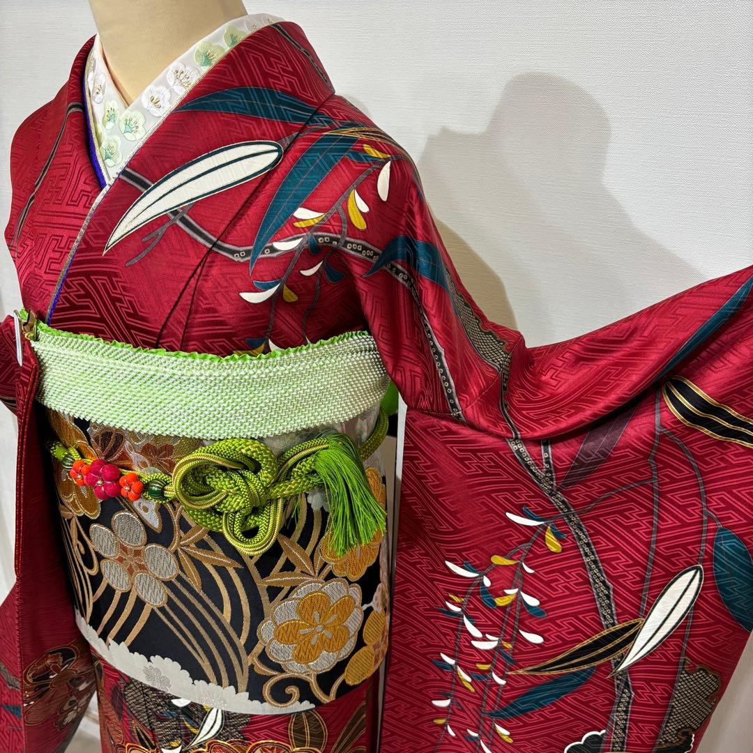 振袖フルセット　7点セット　赤　長襦袢付き　成人式　前撮り　f3