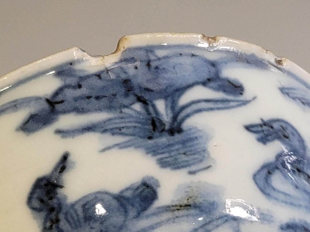 中国 古染付 水鳥 碗 馬絵 皿 二件 古美術 DT249