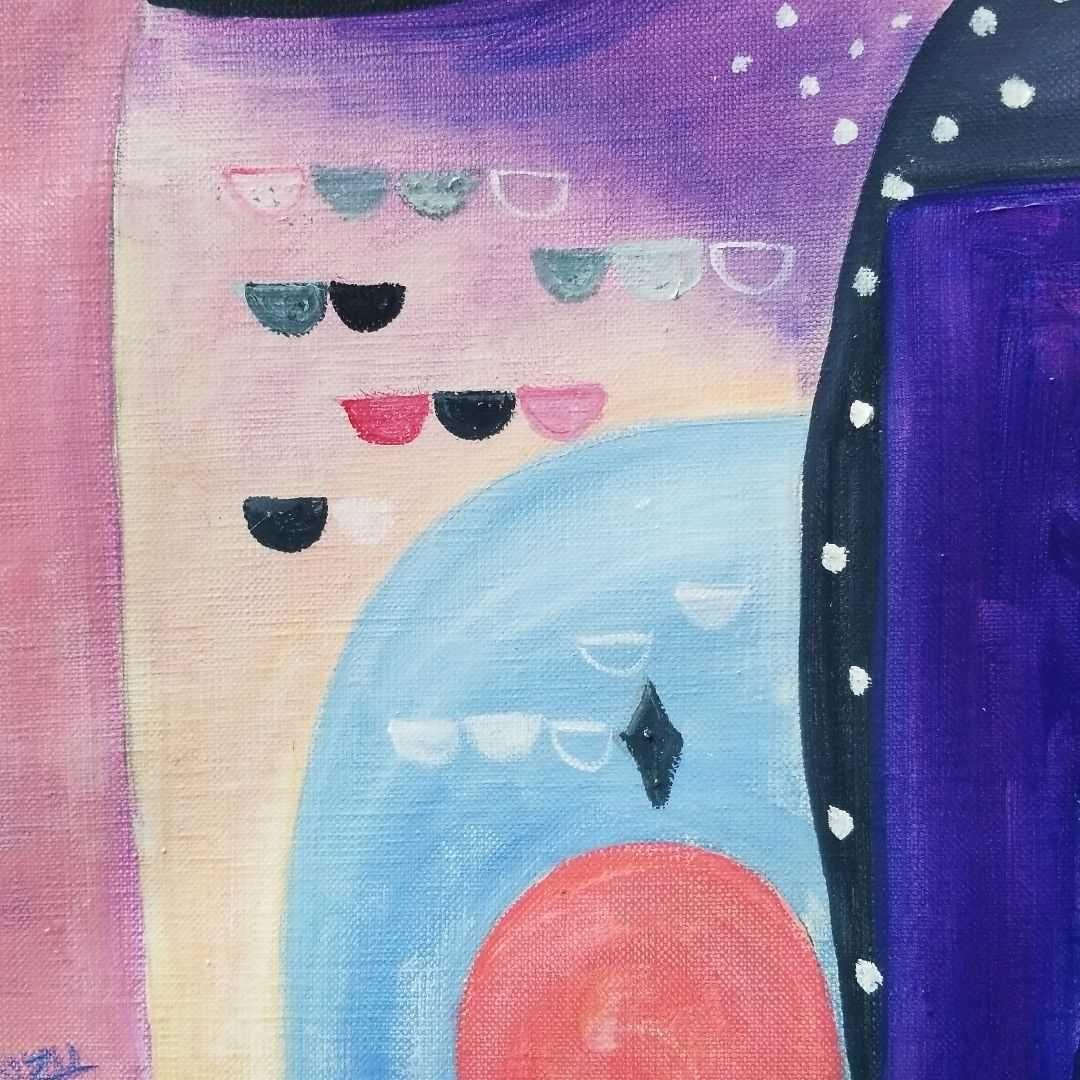 キャンバス油絵　シー　横顔もかわいい福を呼ぶふくろう　おもしろ現代アート風