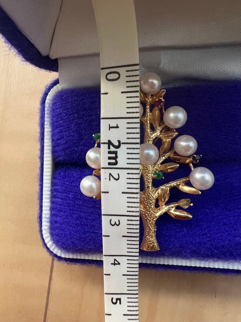 K18 18金　750 ブローチ　パール エメラルド　サファイア　ルビー