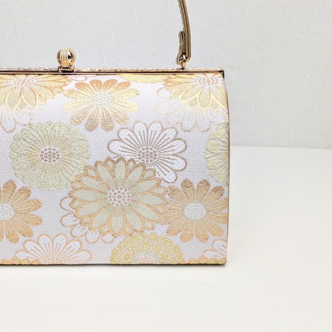 和装 草履バッグセット 白 金 ゴールド 帯地 菊花 古典 フリーサイズ u87