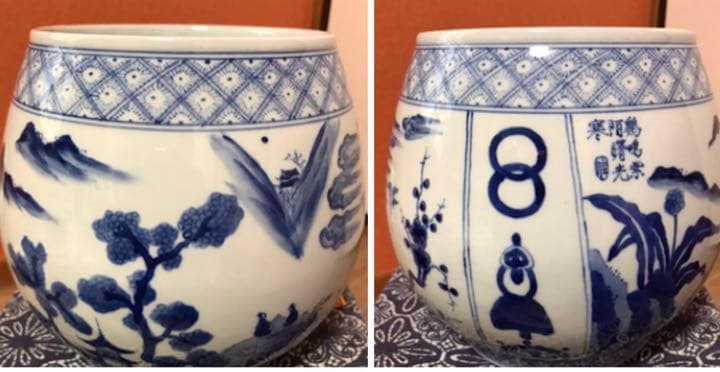 茶道具　中国製水差し　青花山水