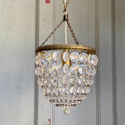 フランスアンティーク　クリスタルビーズ シャンデリア　小さな照明　天井照明