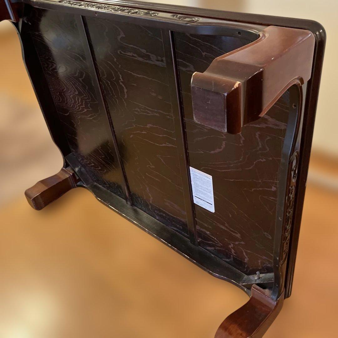 座卓　彫刻装飾付　ローテーブル　昭和レトロ　★レース編みテーブルクロス付き★